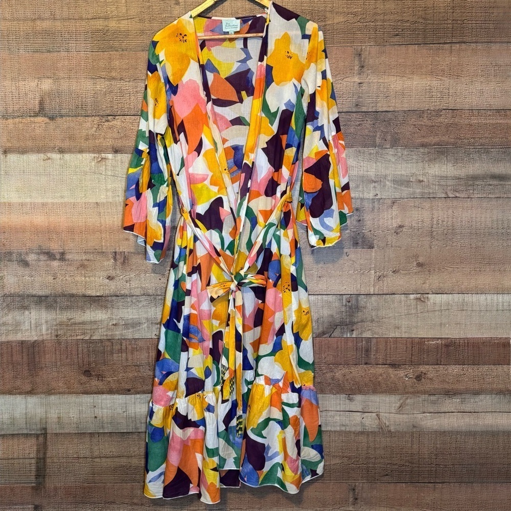 🌻 True Destinations Print Voile Cover Up Kimono Tropical Resort Boho Medium* - Picture 3 of 12
